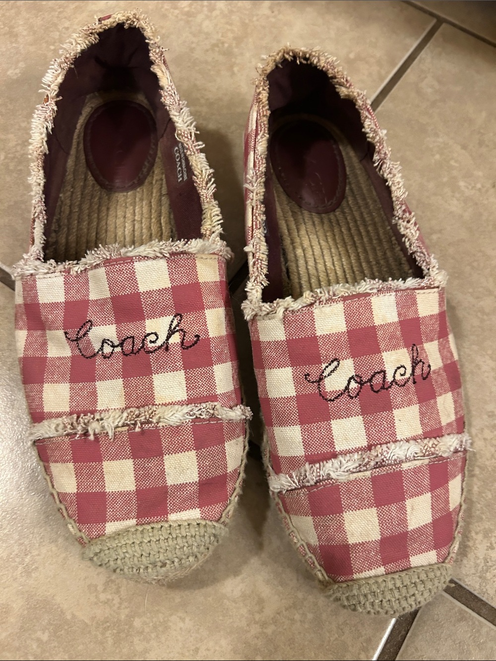 Coach Pink Gingham Espadrille Slip-Ons